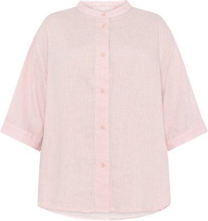 KnowledgeCotton Apparel Lockere Hemdbluse mit 3/4 Arm und Stehkragen aus Bio-Leinen