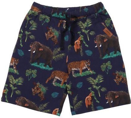 Kinder Shorts GOTS zertifiziert – Bio-Baumwolle, Dunkelblau mit tropischem Muster, elastischer Bund, leicht & bequem | W...