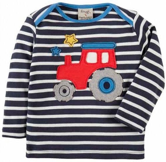 Frugi Langarm-Shirt Regenbogen-Traktor Bobby Applique Top Tractor