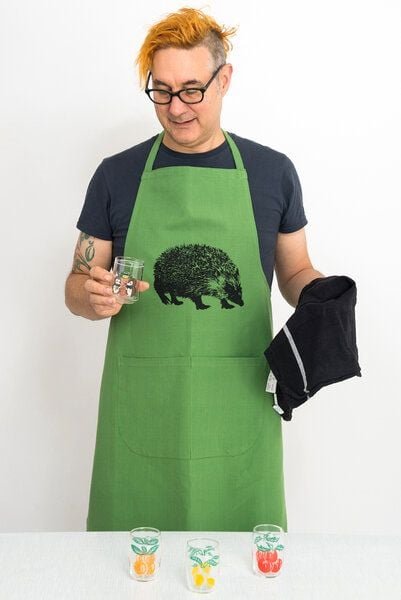 Hirschkind Fair-Trade & Bio-Kochschürze handgewebt grün "Igel"