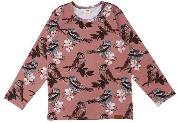 Kinder Langarmshirt Bio-Baumwolle, Altrosa, Eulen-Muster, Walkiddy