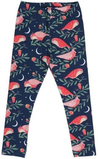 Kinder Leggings GOTS Bio-Baumwolle, Pinky Birds, dunkelblau mit Vogelprint, elastischer Bund – Walkiddy, weich & bequem ...