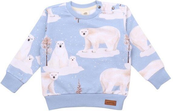 Kinder Sweatshirt GOTS zertifiziert, Bio-Baumwolle, hellblau, Eisbär-Muster „Polar Bear Family“, weich – Walkiddy