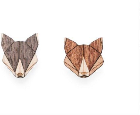 BeWooden Broschen aus Holz - Wolf + Fuchs Set | Einzigartiges Mode Schmuck