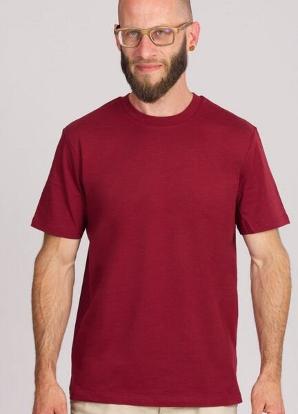 Life-Tree Fairwear Organic Basic Shirt Men Burgundy / Ocre / Desert Dust beige
