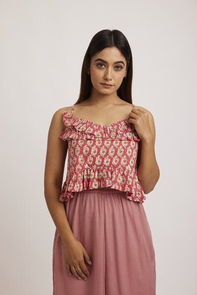 ÏMAIMA Hayat Rüschen Top aus Bio Baumwolle Handbedruckt