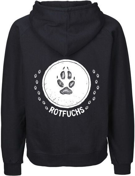 HANDGEDRUCKT "Trittsiegel RotFuchs" Männer Zip Hoody aus reiner Biobaumwolle (kbA)