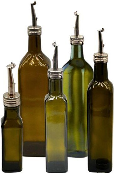 mikken 2er Set Ölflasche mit Ausgießer 100 - 1000 ml Glasflasche braun grün inkl. 2 Etiketten