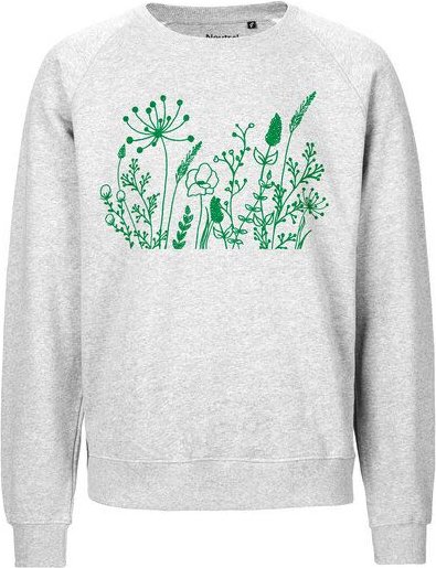 HANDGEDRUCKT "Wilde Wiese" Unisex Sweatshirt aus reiner Biobaumwolle (kbA)