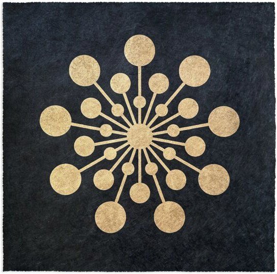 Veskor Cassiopeia STARBURST Kornkreis Linoldruck | 40 × 40 cm | Gold auf Schwarz