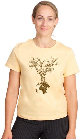 Life-Tree Shirt aus Biobaumwolle Fairwear für Damen "Weltenbaum" in Nispero Gelb