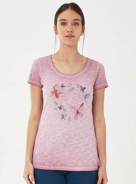 ORGANICATION Garment Dyed T-Shirt aus Bio-Baumwolle mit Schmetterling-Print