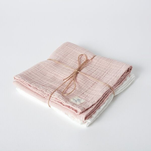 Bio-Baumwollmusselin 'OrganicEra' 2er-Set, handbestickt