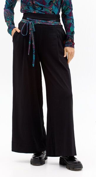 Hose Soto – Schwarz – Bio-Baumwollee exklusiver KOKOworld-Print Gürtel – Hoher Bund Seitentaschen – Fair produziert in P...