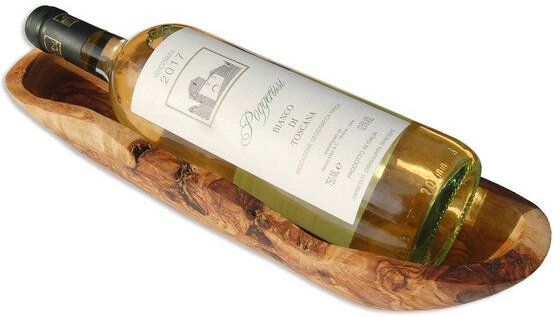 Olivenholz erleben Schale als Weinpräsent 34-36 cm lang