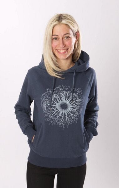 Life-Tree Hoodie aus Biobaumwolle Fairwear für Damen "WoodenIris" in Burgund Rot/Dark Blue