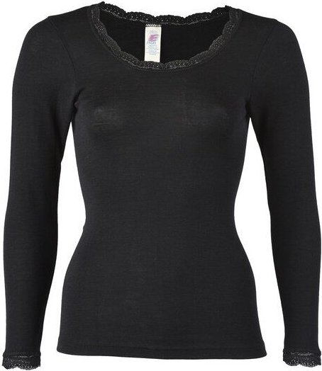 Engel natur Damen Unterhemd Langarm m. Spitze Bio-Schurwolle/Seide