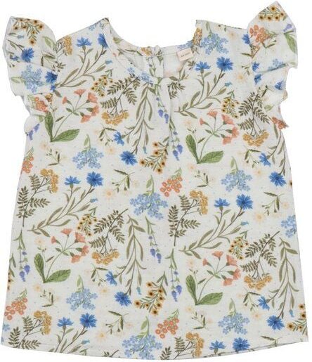 Kleinkinder T-Shirt GOTS zertifiziert Bio-Baumwolle Beige Blumen-Print „Wild Flowers“ Kurzarm weich – Walkiddy