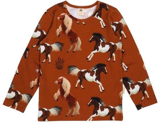 Kinder Langarmshirt Joyful Horses Bio-Baumwolle – GOTS-zertifiziertes Walkiddy Shirt mit Pferde-Print, weich, hautfreund...