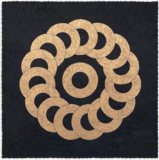 Veskor Cassiopeia WARE FARM CIRCLE Kornkreis Linoldruck | 22 × 22 cm | Gold