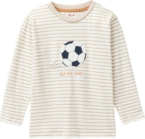People Wear Organic "Langarm Shirt, beige geringelt, ""Fußball"", Bio-Baumwolle"