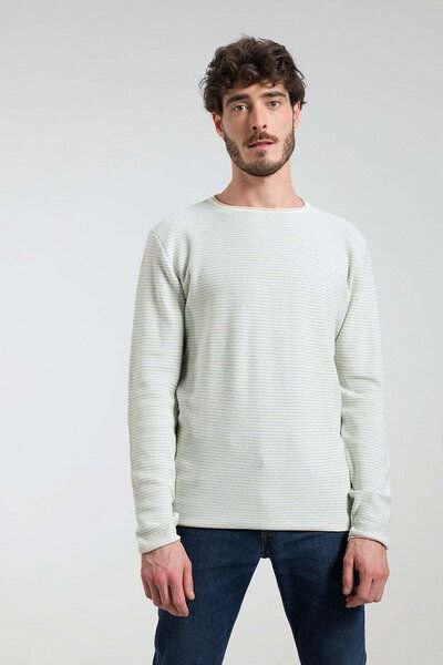 Rifò - Circular Fashion Made in Italy Rifo Noa Stripe Herrenpullover mit recycelter Baumwolle (weiß /blau)