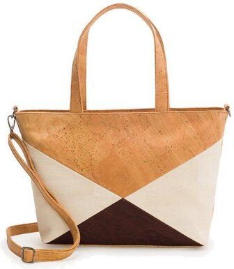 Kork-Deko Kork-Handtasche beige-braun-weiß (Shopper)