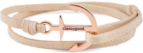 Classygood. Anker Armband Edelstahl - Rosègold - Alcantara-Leder Band