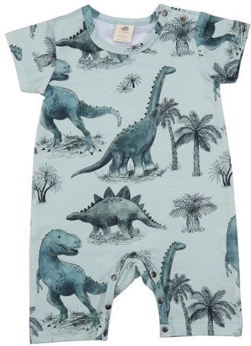 Baby Kurzarm-Strampler GOTS zertifiziert – Grün mit Dinosauriermotiv, weich & bequem | von Walkiddy