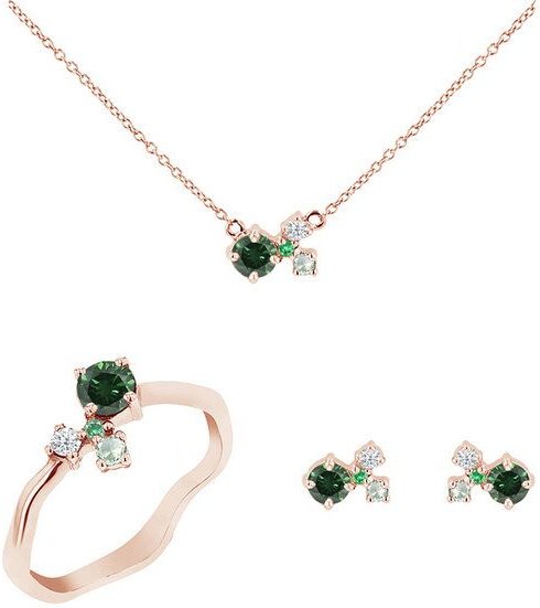 Thumbnail - Eppi Cluster Schmuckset mit grünen Diamanten und Edelsteinen Halli