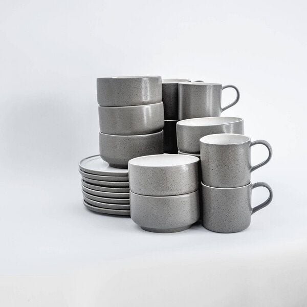EDDA stoneware Brunch Geschirr Set Ddoria - Granit Grau aus Steingut (handgemacht)