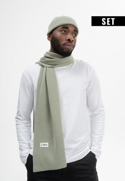 MELA Bundle Feinstrick Mütze kurz LESH + Jacquard Schal ASMEE