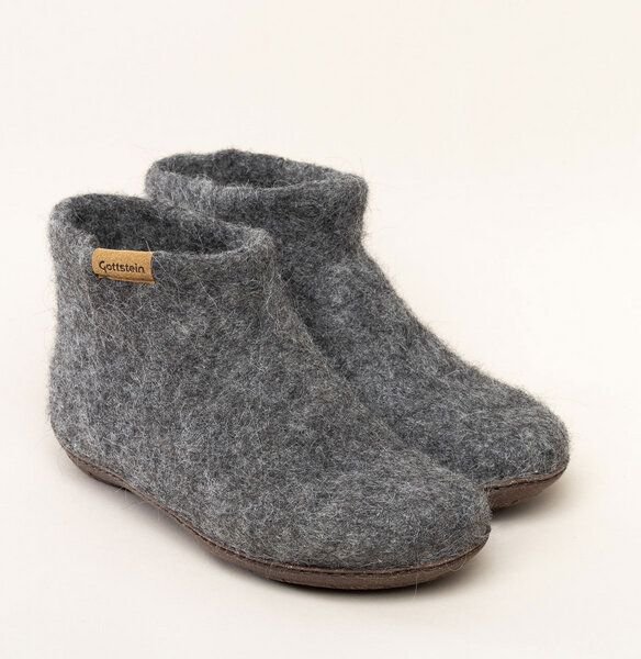 Gottstein naturbelassene ungefärbte Filzstiefel Hausschuhe