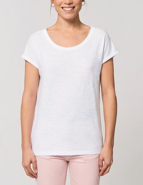 YTWOO Leichtes Damen T-Shirt in Slub Optik mit gerollten Ärmeln