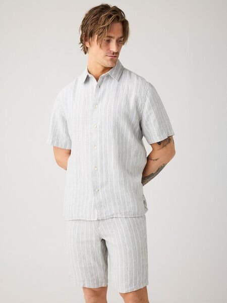 KnowledgeCotton Apparel Lockeres Kurzarmhemd Pinstriped aus Bio-Leinen