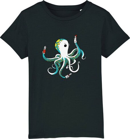 Spangeltangel Kinder-T-Shirt "Oktopus", bedruckt, Biobaumwolle