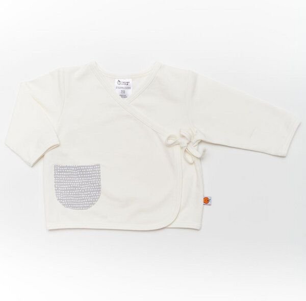 Cheeky Apple Wickeljäckchen mit Tasche aus Bio-Baumwolle "Ecru/Dotted Lines" Weiß/Grau