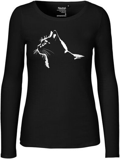 HANDGEDRUCKT "Stubentiger" Frauen Longsleeve aus reiner Biobaumwolle (kbA)