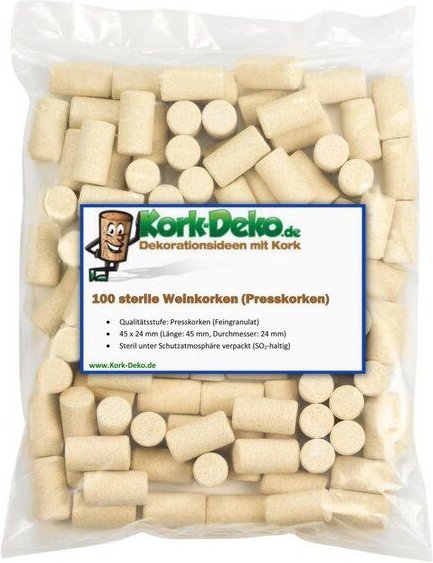 Kork-Deko 100 sterile Weinkorken | Presskorken | 45 x 24 mm