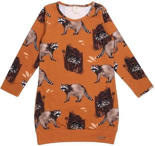 Kleinkind Sportkleid GOTS zertifiziert Bio-Baumwolle 95/5 Elasthan Braun Allover-Print „Curious Raccoons“ – Walkiddy