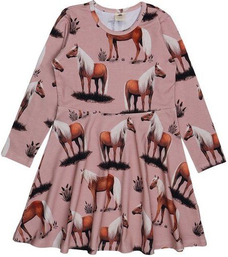Kinder Kleid Bio-Baumwolle Beauty Horses von Walkiddy, GOTS-zertifiziertes, veganes Langarmkleid mit Pferdemotiv, weich ...