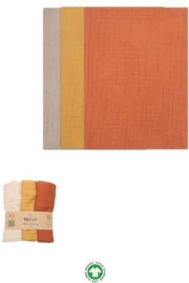 bistyle Musselin Baby-Decke -3er Pack - extra dicker 4-lagiger - 60x60cm - zertifiziert – Bio Baumwolle