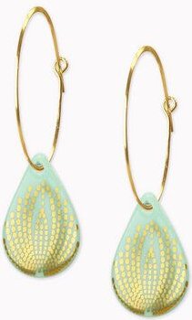 lille mus Creolen mit Porzellan-Anhänger 'Tropfen Pfau' Porzellanschmuck