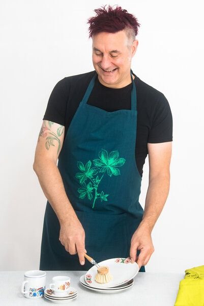 Hirschkind Bio-Kochschürze "Kastanie" handgewebt petrol Fair-Trade