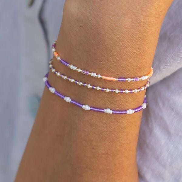 juni Sommer Perlenarmbänder Set "Curacao" in lila und apricot