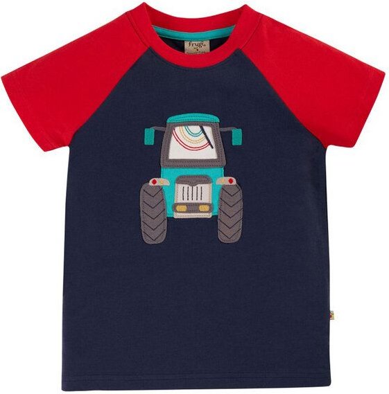 Frugi Kurzarm-Shirt Traktor in blau-rot Rafe Raglan T-Shirt