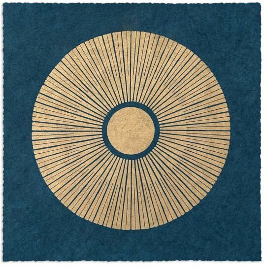 Veskor Cassiopeia CENTRAL SUN Sonnen Linoldruck | 22 × 22 cm | Petrolblau