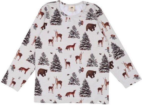 Kinder Langarmshirt GOTS zertifiziert Bio-Baumwolle, Offwhite, Waldmotive, Walkiddy