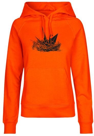 HANDGEDRUCKT "Origami-Kranich" Frauen HOODY aus reiner Biobaumwolle (kbA)