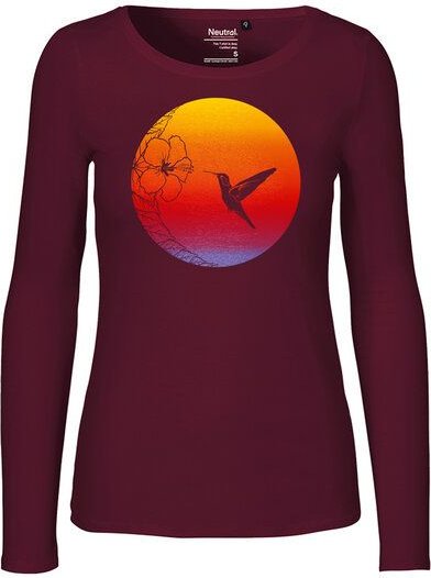 HANDGEDRUCKT "Kolibri" Frauen Longsleeve aus reiner Biobaumwolle (kbA)